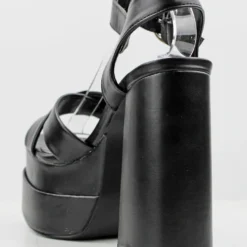 Forever Twice 11 Women's Buckled Platform Faux Leather High Heels -sbwshoes shop Twice 11 BlackPU 2