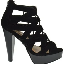 Table 8 Womens Peep Toe High Heel Caged Lace Up Strappy Sandals9 -sbwshoes shop black1