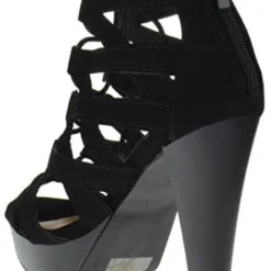 Table 8 Womens Peep Toe High Heel Caged Lace Up Strappy Sandals9 -sbwshoes shop black2