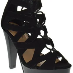 Table 8 Womens Peep Toe High Heel Caged Lace Up Strappy Sandals9 -sbwshoes shop black3