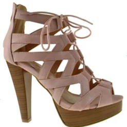Table 8 Womens Peep Toe High Heel Caged Lace Up Strappy Sandals9 -sbwshoes shop blush1