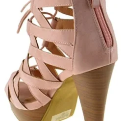 Table 8 Womens Peep Toe High Heel Caged Lace Up Strappy Sandals9 -sbwshoes shop blush2
