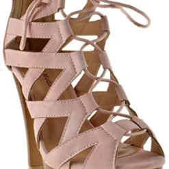 Table 8 Womens Peep Toe High Heel Caged Lace Up Strappy Sandals9 -sbwshoes shop blush4