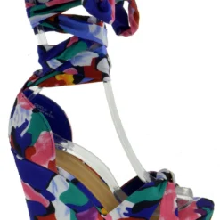 Bamboo Choice 63 Womens Floral Wrap High Heel Wedges -sbwshoes shop choice 63 blue 2