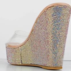 Bamboo Chosen 34 Womens Clear Strap Rhinestone Wedge Mules -sbwshoes shop chosen34nude3