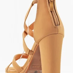 Claire 50 Women's Cross Strap High Dress Heels -sbwshoes shop claire50tan1
