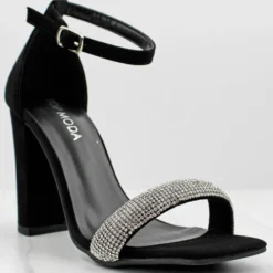 Doc 1 Women's Strappy Rhinestone Dress Chunky Heels -sbwshoes shop doc1blk 1