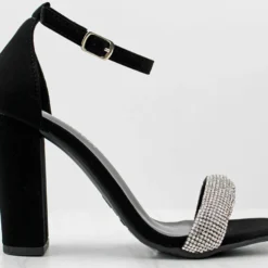 Doc 1 Women's Strappy Rhinestone Dress Chunky Heels -sbwshoes shop doc1blk 3