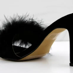 Honeymoon Womens Faux Feahter Square Toe Heeled Sandals -sbwshoes shop honeymoonblack 3