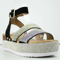 Forever Luxury 43 Women's Rhinestone Double Band Buckled Platform Sandals