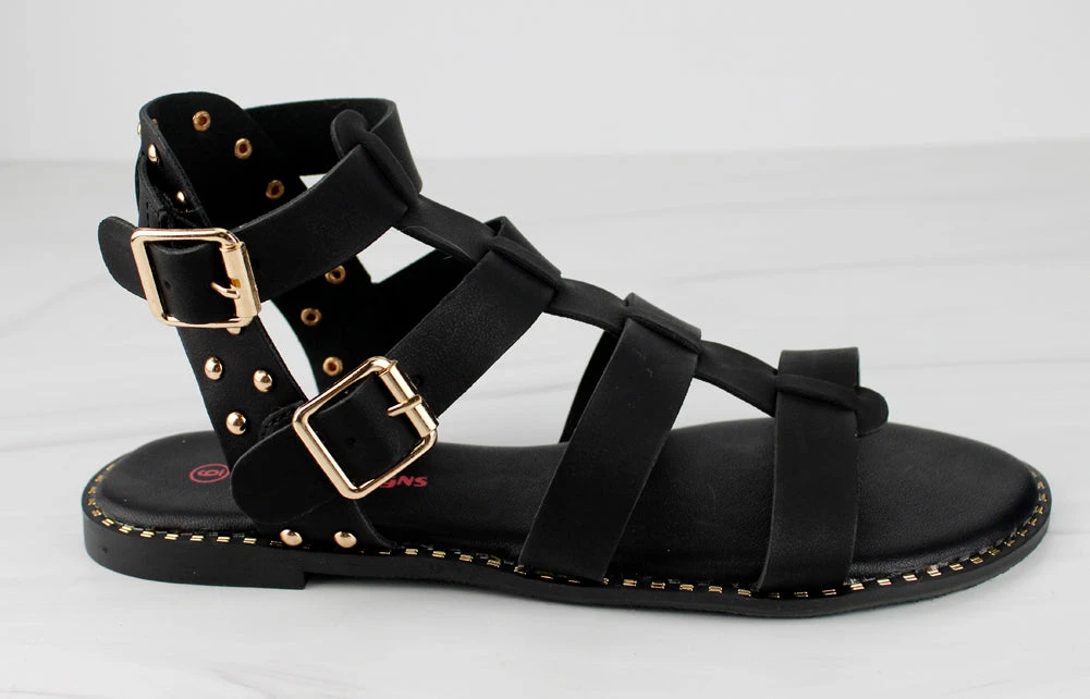 Minimal 58 Womens Open Toe Dual Buckle Studded Flat Caged Gladiator Sandals 3 Minimal 58 Womens Open Toe Dual Buckle Studded Flat Caged Gladiator Sandals - Image 3