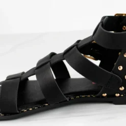 Minimal 58 Womens Open Toe Dual Buckle Studded Flat Caged Gladiator Sandals 15 Minimal 58 Womens Open Toe Dual Buckle Studded Flat Caged Gladiator Sandals -sbwshoes shop minimal58black 4