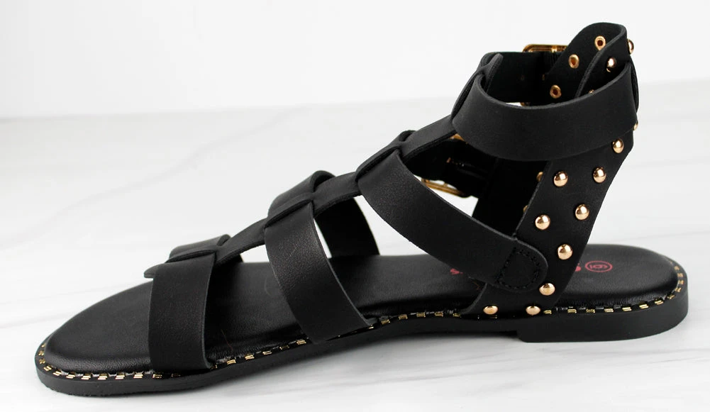 Minimal 58 Womens Open Toe Dual Buckle Studded Flat Caged Gladiator Sandals 4 Minimal 58 Womens Open Toe Dual Buckle Studded Flat Caged Gladiator Sandals - Image 4