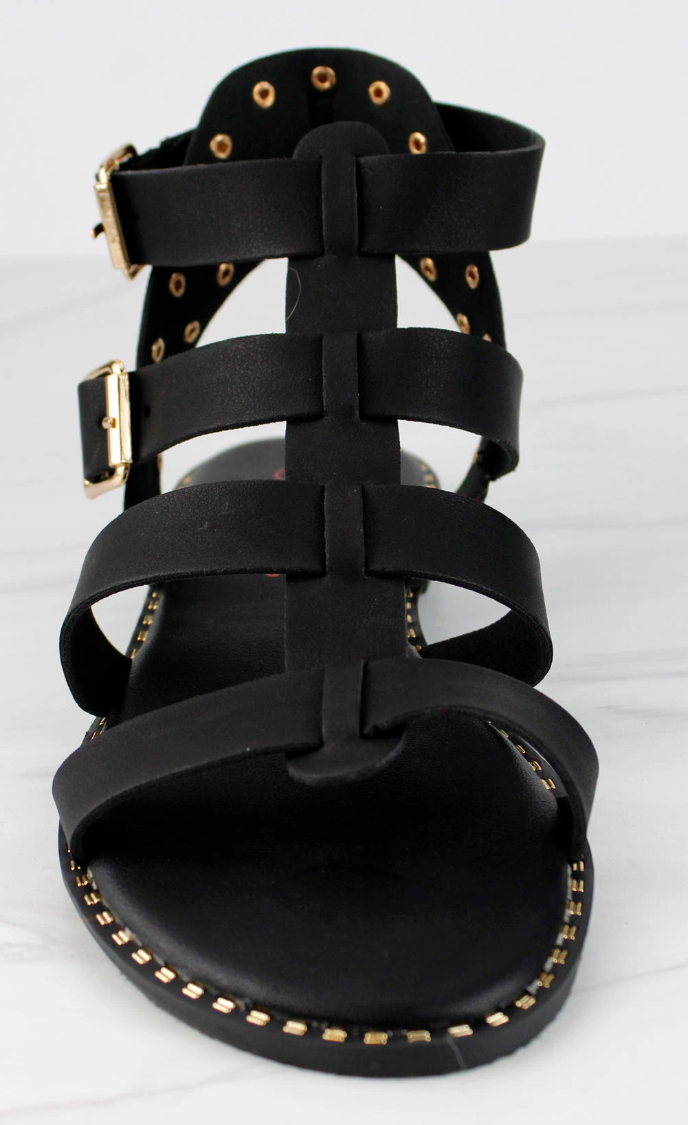 Minimal 58 Womens Open Toe Dual Buckle Studded Flat Caged Gladiator Sandals 2 Minimal 58 Womens Open Toe Dual Buckle Studded Flat Caged Gladiator Sandals - Image 2