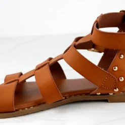 Minimal 58 Womens Open Toe Dual Buckle Studded Flat Caged Gladiator Sandals 19 Minimal 58 Womens Open Toe Dual Buckle Studded Flat Caged Gladiator Sandals -sbwshoes shop minimal58tan 4