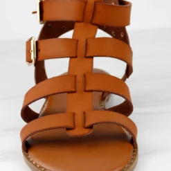 Minimal 58 Womens Open Toe Dual Buckle Studded Flat Caged Gladiator Sandals 17 Minimal 58 Womens Open Toe Dual Buckle Studded Flat Caged Gladiator Sandals -sbwshoes shop minimal58tan 5