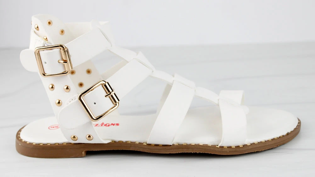 Minimal 58 Womens Open Toe Dual Buckle Studded Flat Caged Gladiator Sandals 11 Minimal 58 Womens Open Toe Dual Buckle Studded Flat Caged Gladiator Sandals - Image 11