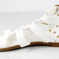 Minimal 58 Womens Open Toe Dual Buckle Studded Flat Caged Gladiator Sandals 23 Minimal 58 Womens Open Toe Dual Buckle Studded Flat Caged Gladiator Sandals -sbwshoes shop minimal58white 4