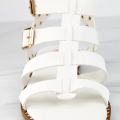 Minimal 58 Womens Open Toe Dual Buckle Studded Flat Caged Gladiator Sandals 21 Minimal 58 Womens Open Toe Dual Buckle Studded Flat Caged Gladiator Sandals -sbwshoes shop minimal58white 5