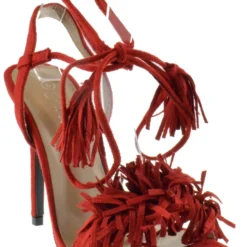 Forever Rubina 57 Women's Fringe Open Toe High Heel Sandals -sbwshoes shop rubina 57 red 1