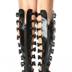 Forever Atta 17 Womens Knee High Buckle Embellish Caged Gladiator Sandals -sbwshoes shop shoes sandals fli atta 17 blk black 6