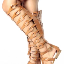 Forever Atta 17 Womens Knee High Buckle Embellish Caged Gladiator Sandals -sbwshoes shop shoes sandals fli atta 17 tan tan 3