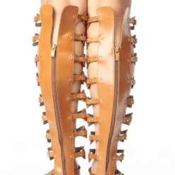 Forever Atta 17 Womens Knee High Buckle Embellish Caged Gladiator Sandals -sbwshoes shop shoes sandals fli atta 17 tan tan 5