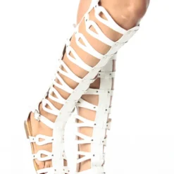 Forever Atta 17 Womens Knee High Buckle Embellish Caged Gladiator Sandals -sbwshoes shop shoes sandals fli atta 17 wht white 6