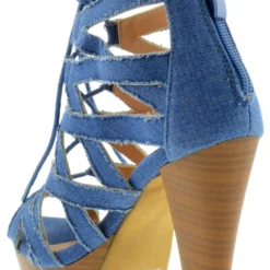 Table 8 Womens Peep Toe High Heel Caged Lace Up Strappy Sandals9 -sbwshoes shop table 8 denim 3