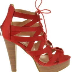 Table 8 Womens Peep Toe High Heel Caged Lace Up Strappy Sandals9 -sbwshoes shop table8red2