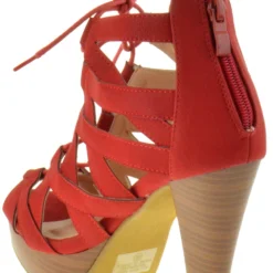Table 8 Womens Peep Toe High Heel Caged Lace Up Strappy Sandals9 -sbwshoes shop table8red3